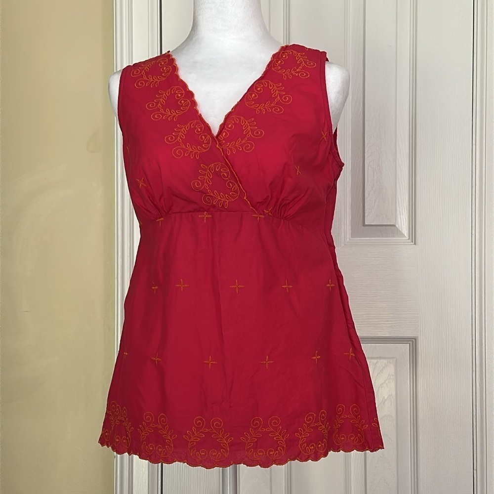 Y2k Bass Babydoll Criss Cross Empire Waist Top Sleeveless Side Zip Embroidered